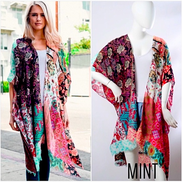Bohemian Kimono Wrap Robe Coverup O/S - Picture 4 of 9